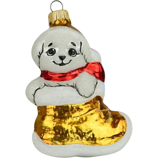 Ялинкова прикраса Санта Шоп Песик в чобітку скло (4820001180251)