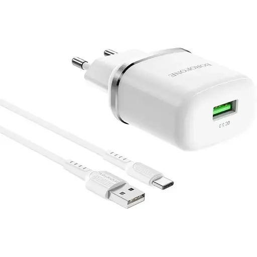 Зарядний пристрій Borofone BA36A USB QC 18W білий + кабель USB to Type-C - фото 1