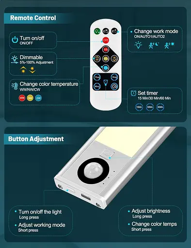 Магнітні світильники для шафи датчик руху 72 світлодіода 3 колірні температури 3 шт. - фото 2