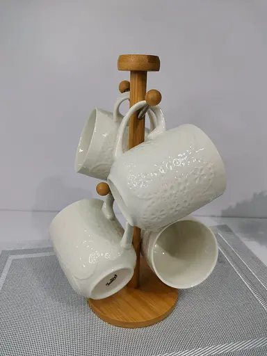 Набор чайный Interos из 4 предметов фарфоровых чашек на деревянной стойке 340 мл PJ02118 - фото 3