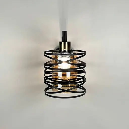 Чорне металеве бра Лофт у корпусі 25х16 см з янтарним плафоном Line F Арт. 8190/1W BK+AM - фото 2