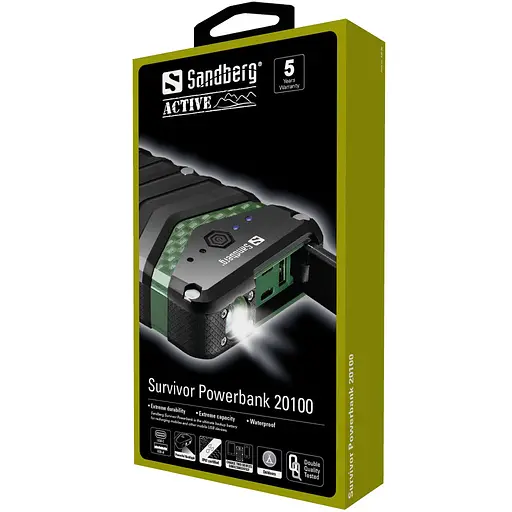 УМБ Sandberg Survivor 20100mAh IP67, LED Torch, 2xUSB, 2.4A, Type-C OUT, LED ліхтар - фото 2