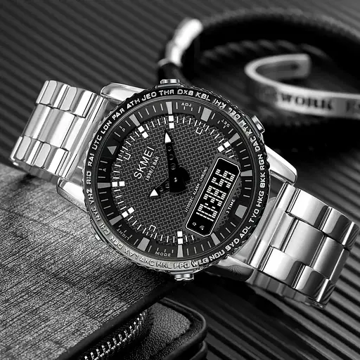 Чоловічий наручний годинник Skmei 1898 (Сріблястий з чорним табло) - фото 6