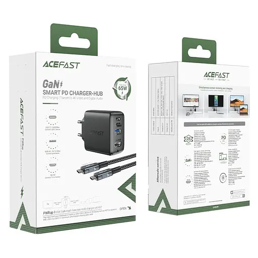 МЗП Acefast A17 PD65W GaN (1USB-A/1C/1HDMI) + кабель Type-C to Type-C Black - фото 5