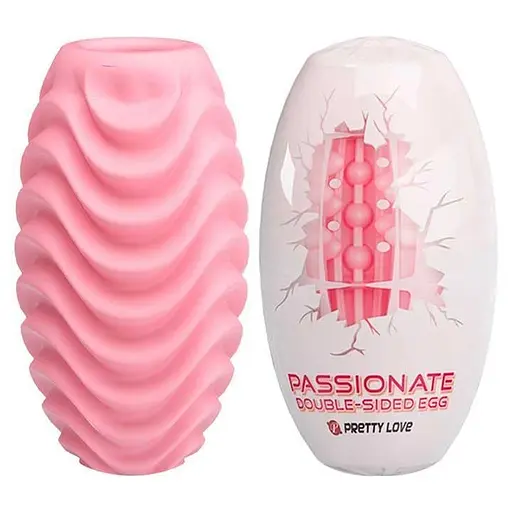 Яйце-мастурбатор текстуроване двостороннє силікон чоловічий аксесуар компактний рожевий - фото 1