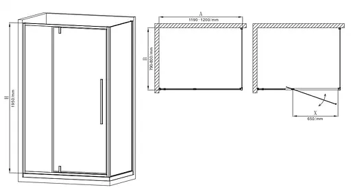 Душова кабіна без піддону Mixxus Premium Bevel SC01-120x80x195-TR Black прозоре скло 6 мм MI6872, Чорний матовий, Універсальна, прозорий - фото 2