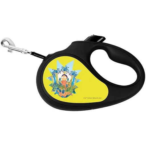 Повідець-рулетка для собак Waudog R-leash, малюнок "Рік та Морті 2", M, до 25 кг, 5 м, світловідбиваюча стрічка чорний