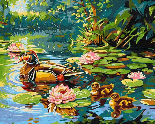 Набор для росписи по номерам Утиное семейство, Ideyka, 40x50 см, КНО6656