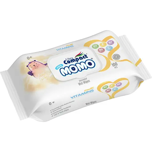 Вологі серветки для дітей Ultra Compact Momo Multivitamins з клапаном 100 шт.