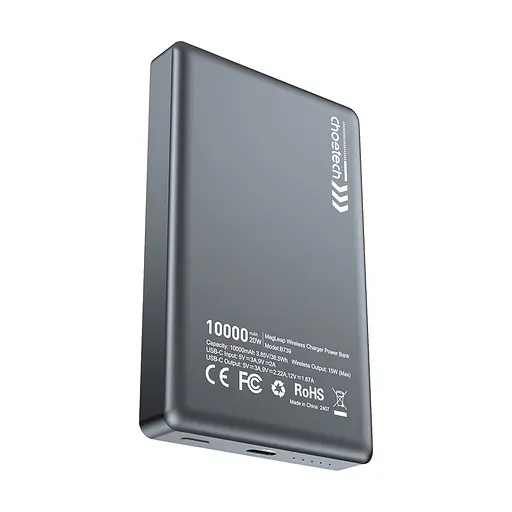 Повербанк 10000mAh Choetech B739 Black QC3.0 PD3.0 бездротова магнітна зарядка (43-00151) - фото 3