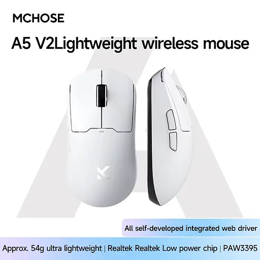 Компьютерная мышь MCHOSE A5 v2 Ultra беспроводная игровая PAW3395, 26000 DPI 2,4G+Bluetooth White  - фото 2