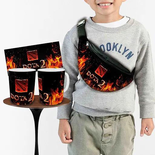 Набор: детская сумка-бананка+кружка Дота2 "Dota 2" 32х15см,бананка для мальчика через плечо на подарок (00904)