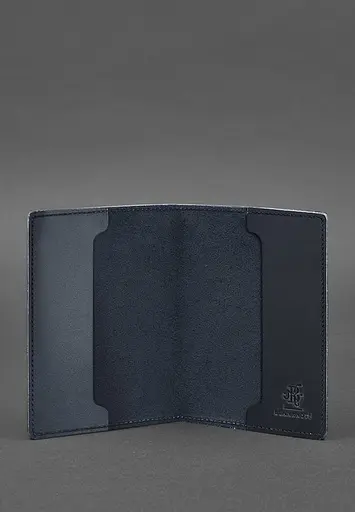 Кожаная обложка для военного билета 7.0 темно-синяя Crazy Horse - фото 3