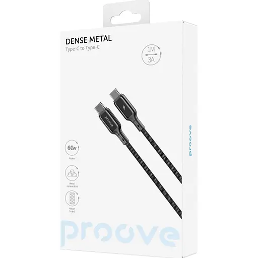 Кабель Proove Dense Metal USB-C to USB-C 60W 1m Black (CCDM60002201) [130319] - фото 5