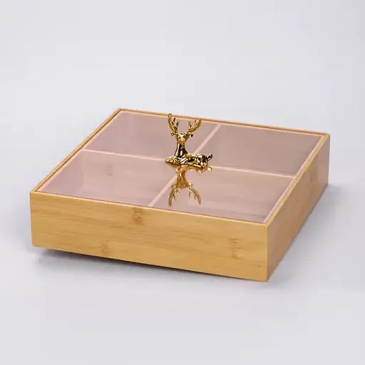 Менажниця бамбукова Yiwu HB-40-1 квадратна з кришкою 25x25x6.5см Бежевий - фото 3