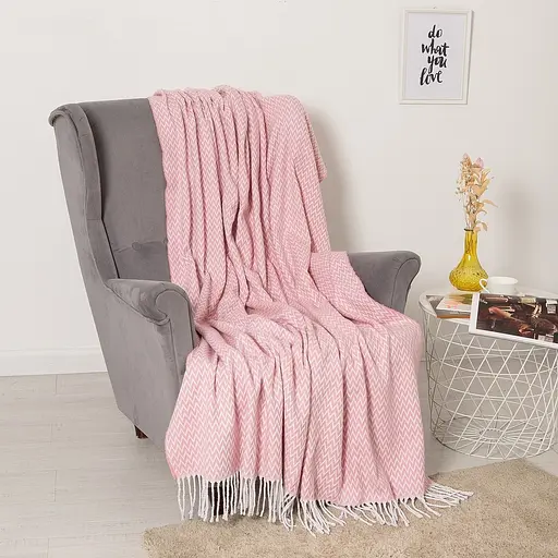 Плед бавовняний Vladi Валенсія Антоніо 140х200 біло-яскраво.рожевий - фото 1