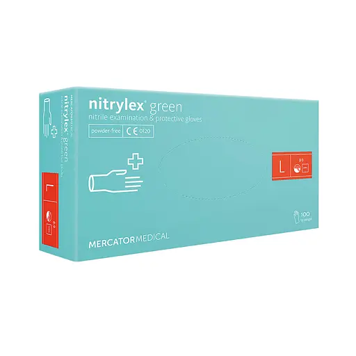 Рукавички Меркатор Медікаль Nitrilex Basic   нітрилові оглядові нестерильні неприпудрені зелені 100шт/уп L 