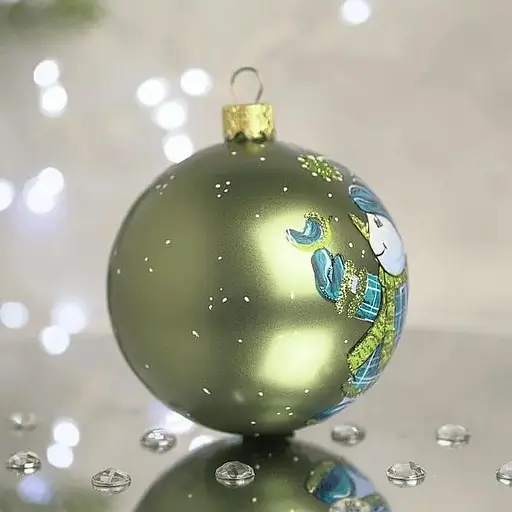 Ялинкова прикраса Санта Шоп Сніговик в синьому з синичкою скло (4820001112351) - фото 2