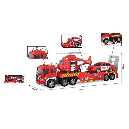 Трейлер пожарный автовоз, WY578B, масштаб 1:16, вертолет, машинка, подсветка, звуковые эффекты - фото 2