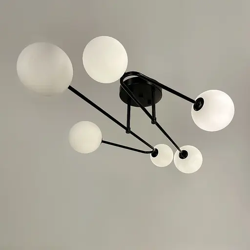 Стельова люстра в чорному корпусі з вигнутими ріжками на 6 ламп | Арт. YQ 317/6 BK+WT | Line F - фото 2