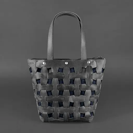 Шкіряна плетена жіноча сумка Пазл L чорна Crazy Horse - фото 8