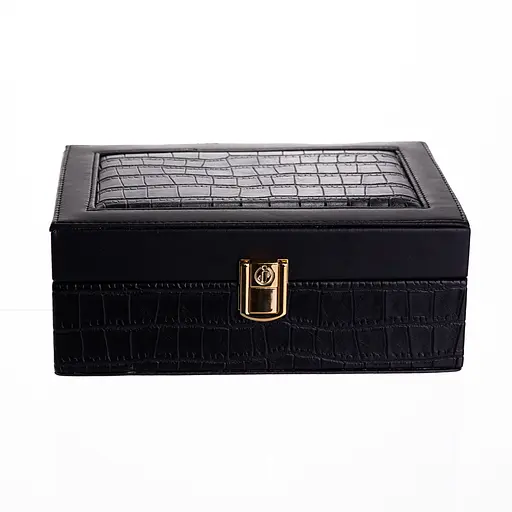 Скринька для прикрас з еко шкіри 10 відділень з дзеркалом 20×14×8 см органайзер для прикрас Чорний Yiwu HP-5-19B - фото 6