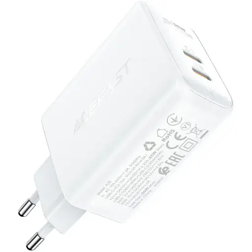 Мережевий зарядний пристрій Acefast A29 2 Type-C QC PD 50W білий - фото 1