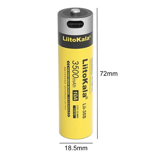 Аккумулятор 18650 LiitoKala Lii-35S Li-ion 3500mAh 3.7V Type-C (Желтый) - фото 2