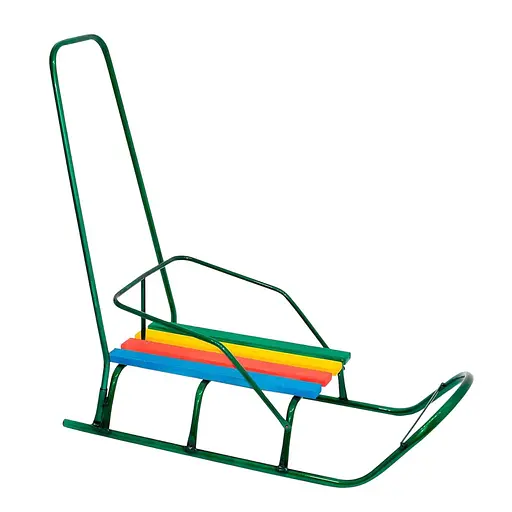 Детские санки "Классик/2" с ручкой, зеленые, круглые полозья