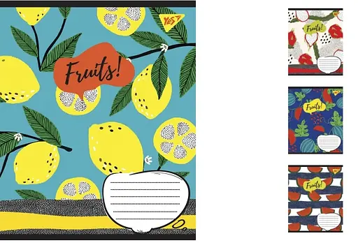 Зошити учнівські 36 аркушів лінія. YES Fruits, зошит дя записів 15 шт. в упаковці