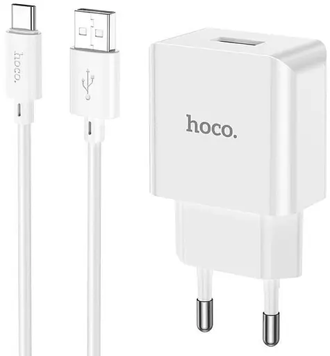 Мережевий зарядний пристрій Hoco C106A Leisure single port charger Type-C, 10.5W 2.1A білий /36 - фото 1