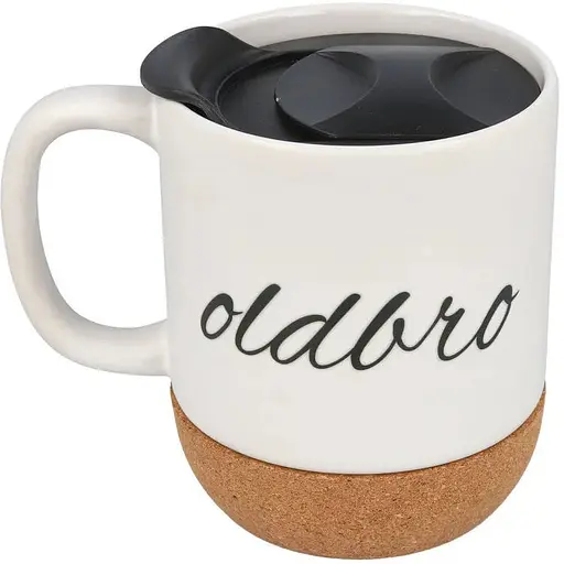 Керамічний кавовий кухоль OldBro WhiteBlack 400 мл з корковим дном і кришкою - фото 1