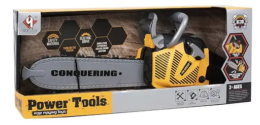 Дитяча ігрова бензопила на батарейках, звук автоматичного обертання пилкового ланцюга Power Tools T001 Жовтий - фото 5