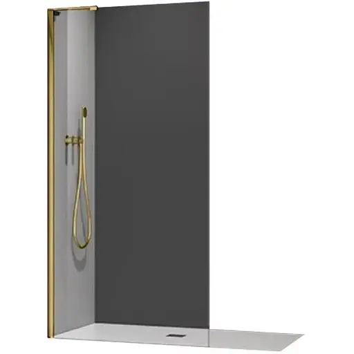 Душевая перегородка Koer SR SP02-100x200-TR-12 Walk-In прозрачное стекло Easy Clean 8 мм, матовое золото KR5396, прозрачное, золотой - фото 1