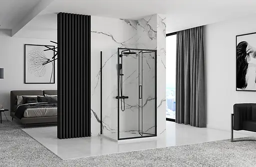 Душова кабіна Rea Rapid Fold 90x90 black REA-K6422 + REA-K6419, Чорний матовий, Універсальна, прозорий - фото 4