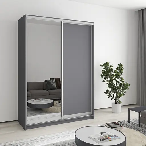 Шафа-купе дводверна MebelStar Комбо AL ДСП/Дзеркало 150x60x210 см Антрацит (MBS-2750)