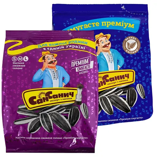 Набір насіння соняшника Сан Санич Преміум: смугасте смажене + смугасте смажене солоне 190 г (2 шт. х 95 г)