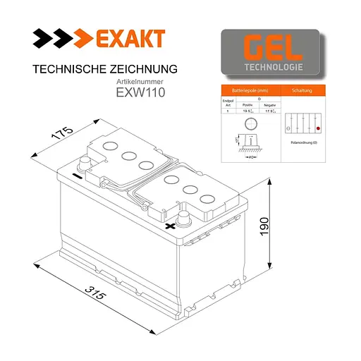 Акумулятор гелевий EXAKT 110Аh / 12V GEL - фото 2