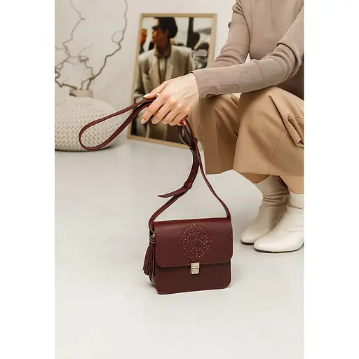 Шкіряна жіноча бохо-сумка Лілу бордова Krast - фото 9