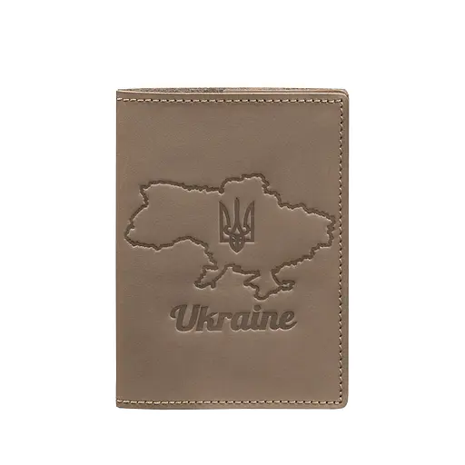 Кожаная обложка для паспорта с картой Украины светло-бежевый Crazy Horse - фото 7