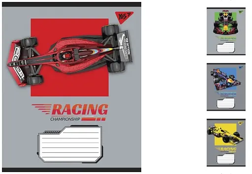 Зошити учнівські 18 аркушів клітинка. YES Racing championship, 25 шт. в упаковці