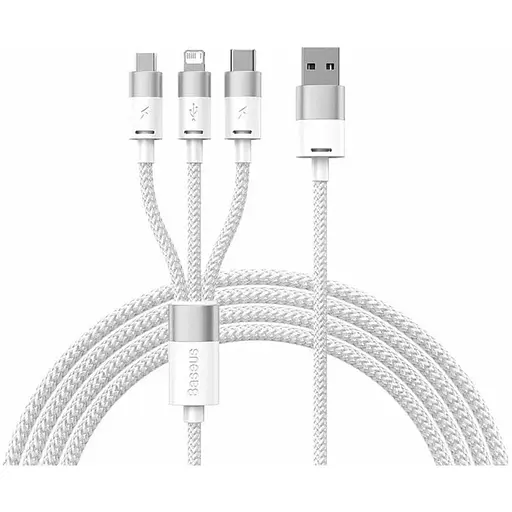 Кабель 3 в 1 Baseus Silky One-for-Three Fast Charging Cable USB-A to M+L+C 100W 1.5 м Білий - фото 1