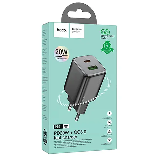 МЗП Hoco N41 Almighty PD20W+QC3.0 (1USB-A/1C) Black - фото 5