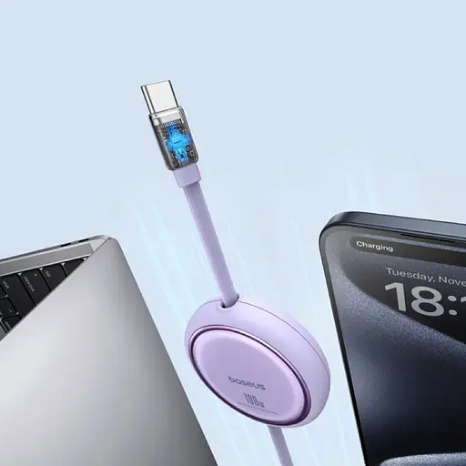 Кабель Baseus Free2Draw Mini Retractable Charging Cable Type-C to Type-C 100W 1m Nebula Purple - фото 5