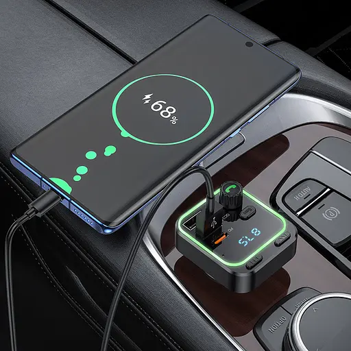 АЗП з FM-модулятором BOROFONE BC53 Highway PD20W+QC3.0 car BT FM transmitter 18W Black - фото 9