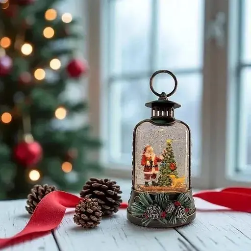 Новогодний ночник Xmas WDL-25011A Санта с елкой Винтажный ночник с эффектом снежного вихря от батареек - фото 2