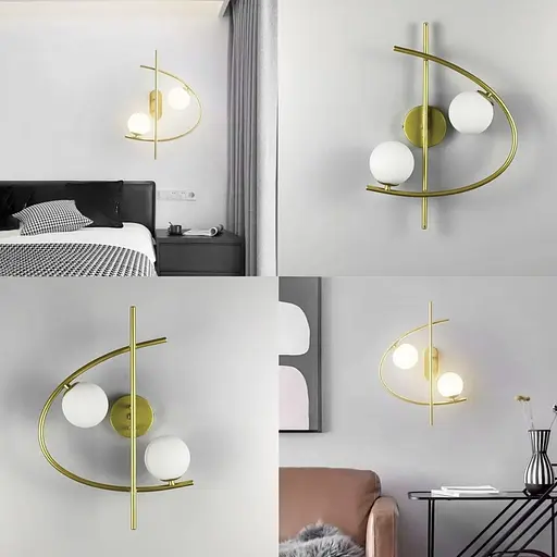 Золотое левое бра на 2 белых плафона Line F Арт. YG 8014-2W L GD (левая сторона)  - фото 6