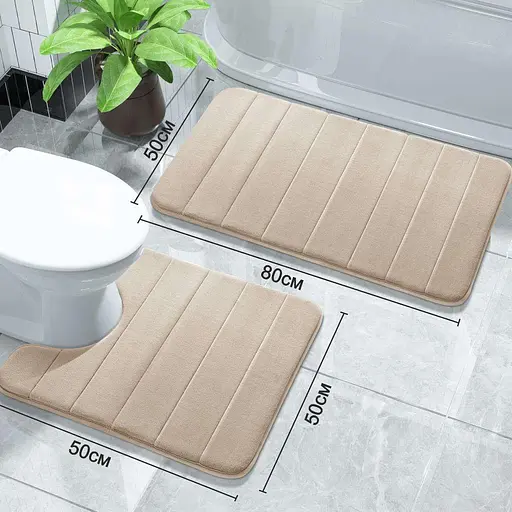 Набор 2 коврика для ванной Aquarius с эффектом памяти 50х80 см, U-образный 50х50 см. Бежевый в полоску. - фото 2