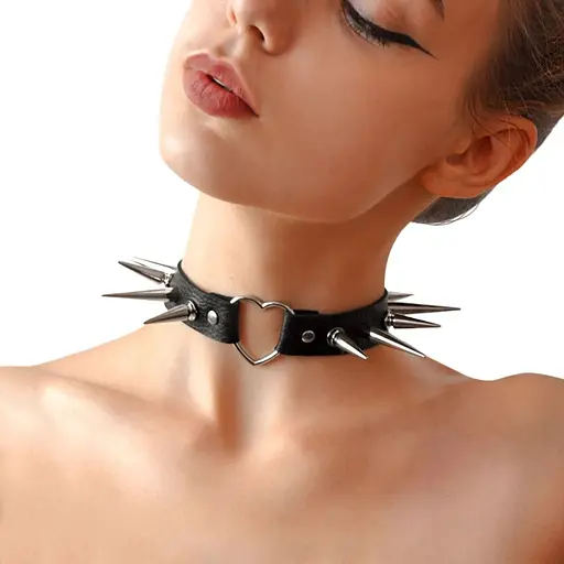 Чокер Art of Sex - Crystal Серце з великими шипами, із натуральної шкіри, колір Чорний - фото 2