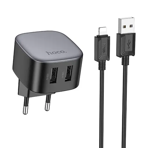 Зарядное сетевое устройство Hoco CS31A 2 х USB + кабель Apple Lightning - фото 4